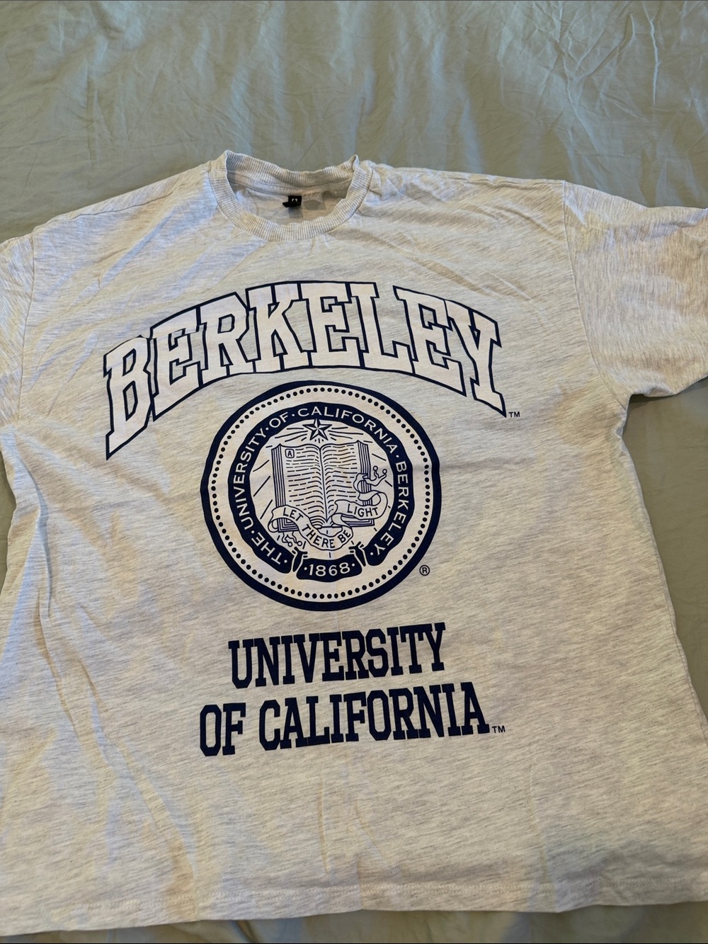 H&M Light Gray Short Sleeve Tee with Navy University Print